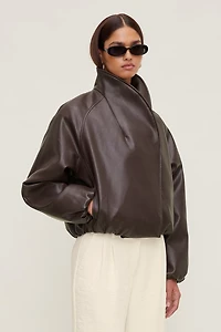 Wrap Faux Leather Bomber Jacket
