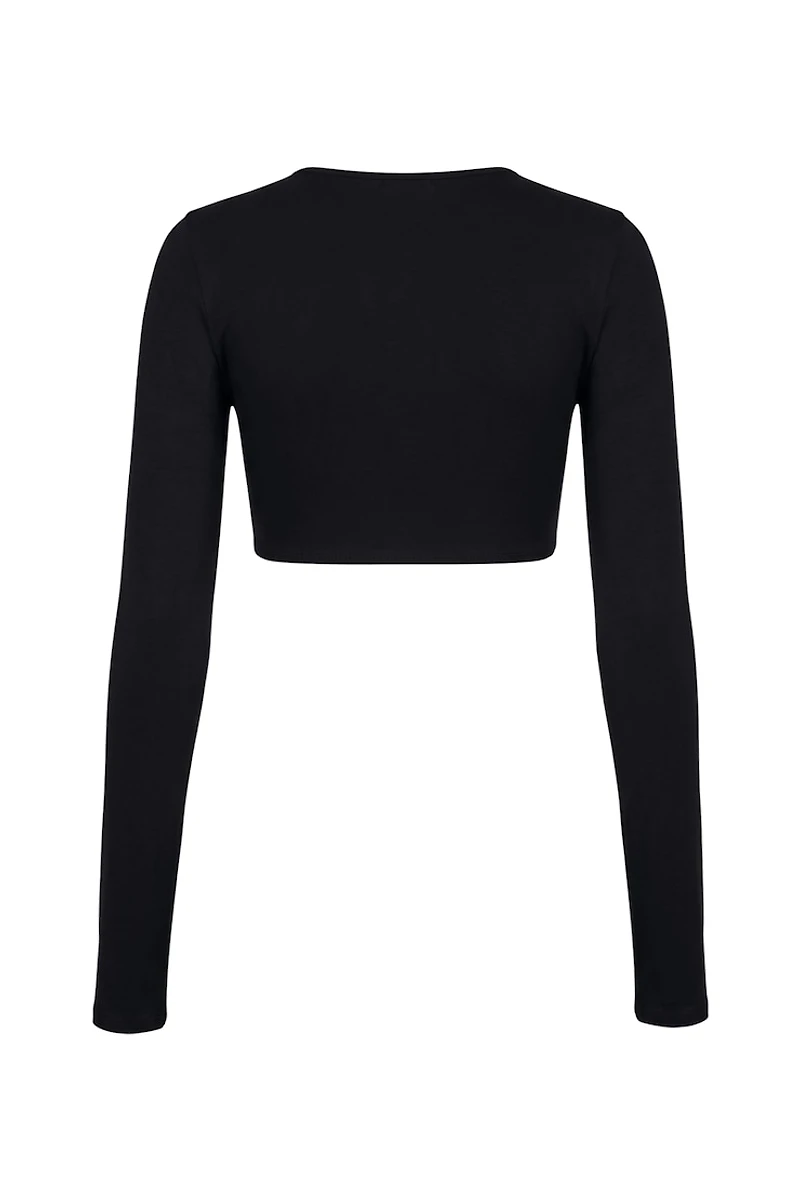 Sleek Tie Front Micro Long Sleeve Top