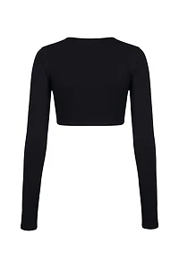 Sleek Tie Front Micro Long Sleeve Top