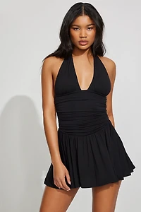 Plunge Halter Fit & Flare Dress