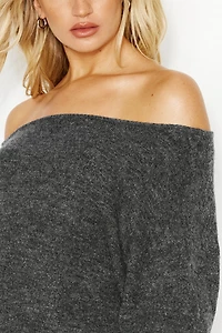 Long Sleeve Spongy Relaxed Off Shoulder Sweater