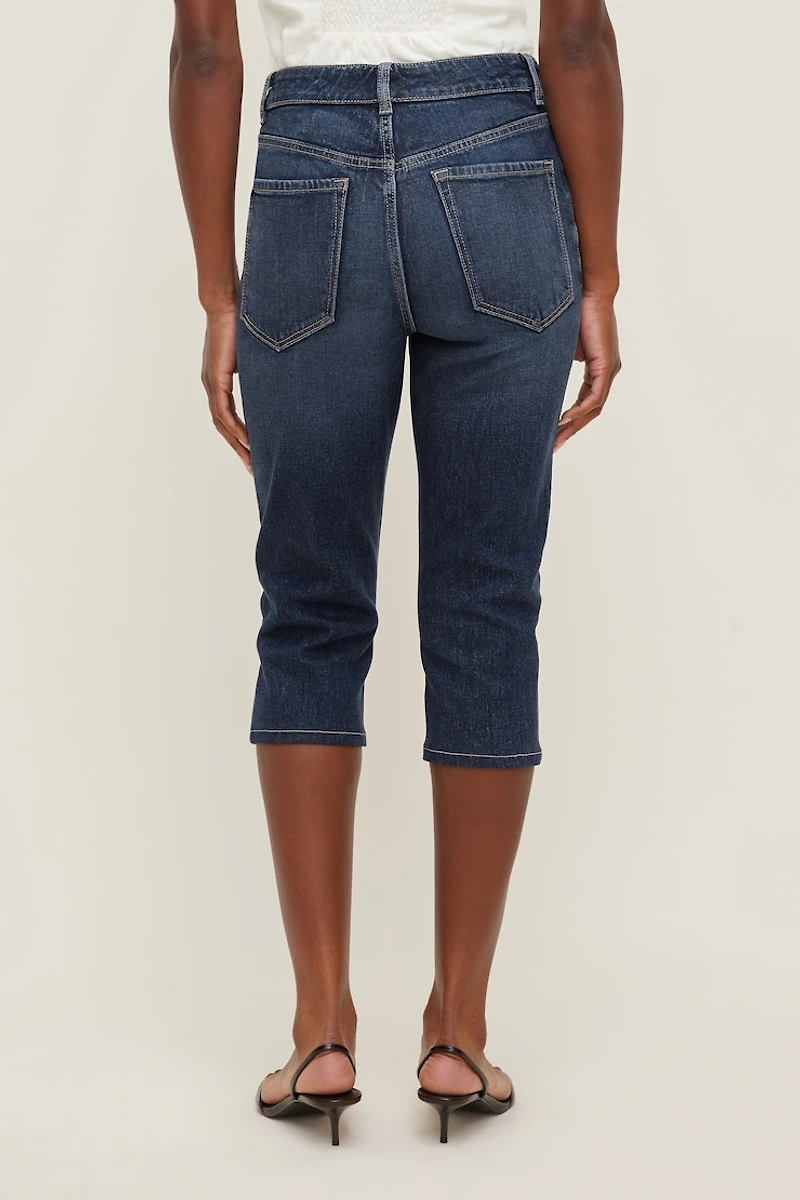 Jean capri extensible à taille haute