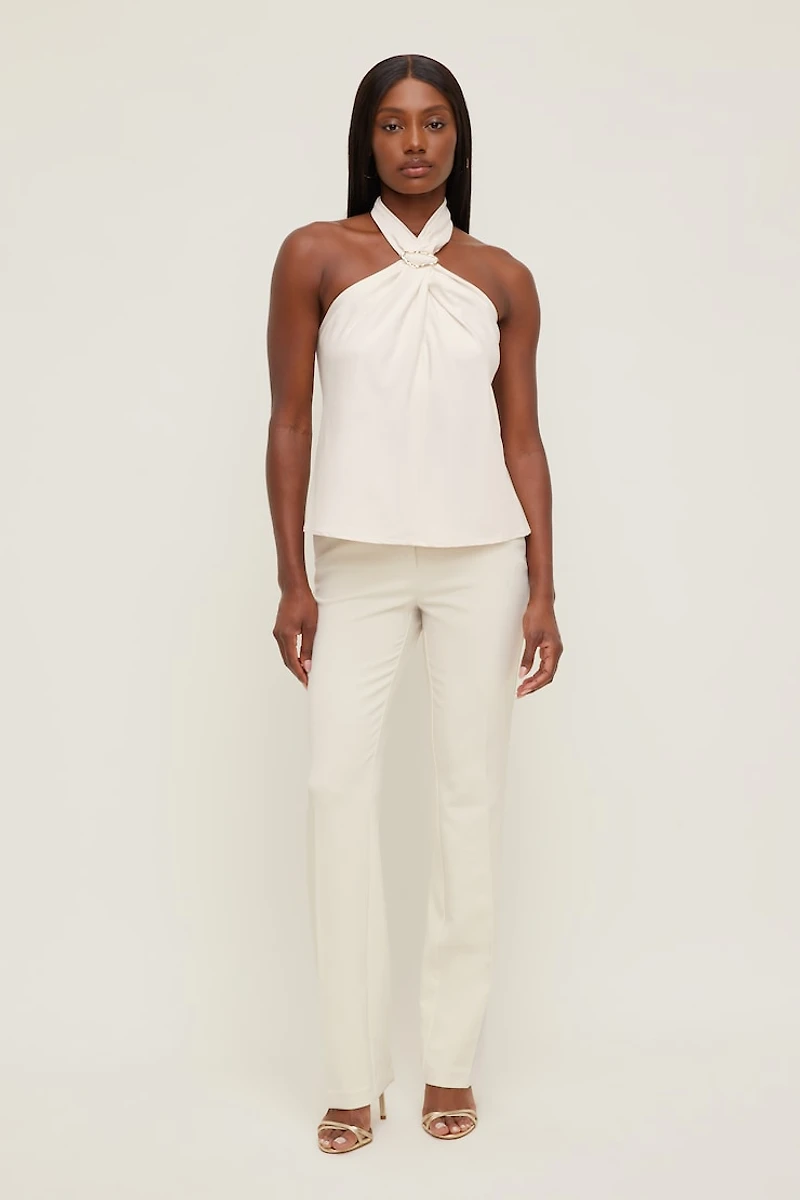 Pantalon ajusté à jambe droite taille haute