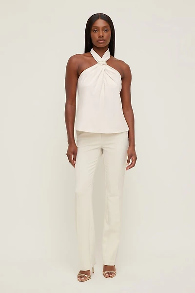 Pantalon ajusté à jambe droite taille haute