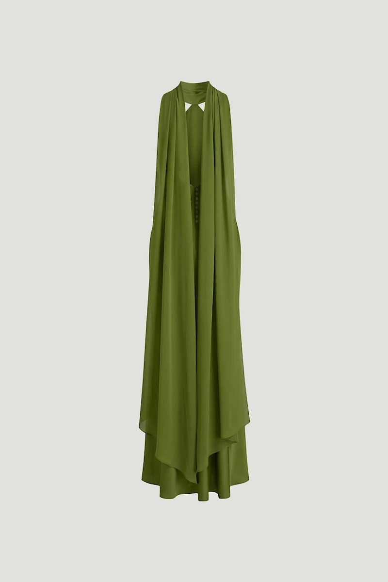 Halter Scarf Satin Maxi Dress