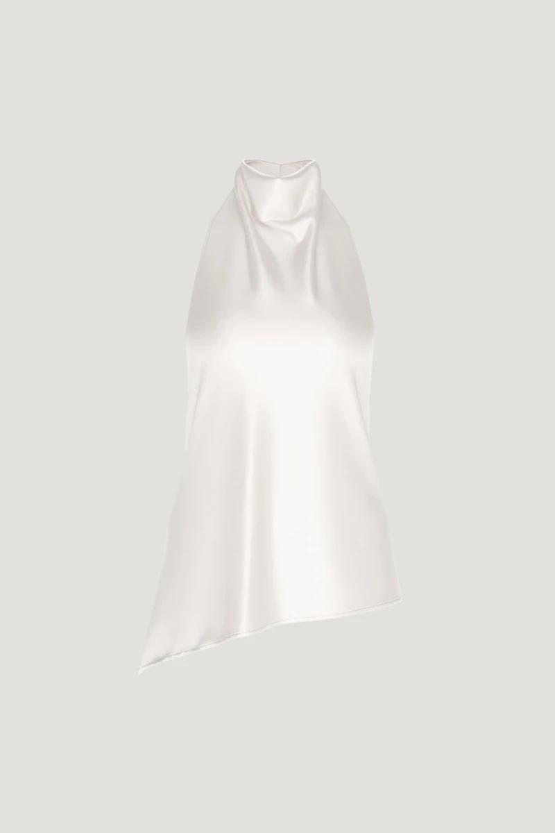 Asymmetric Satin Halter Blouse