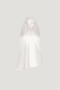 Asymmetric Satin Halter Blouse