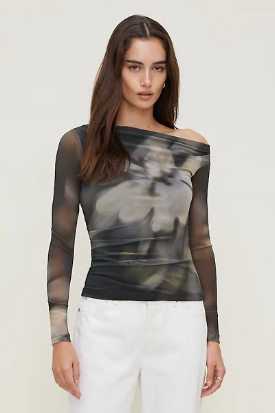 Cleo Printed Mesh Long Sleeve Top