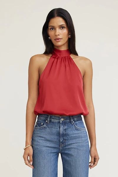 Blouse licou bouffante en satin Paloma