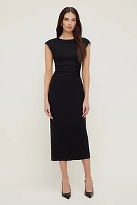 Robe midi en point de Rome à col rond