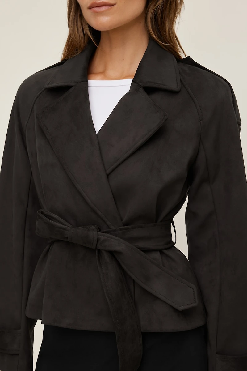 Remi Short Faux Suede Trench Coat
