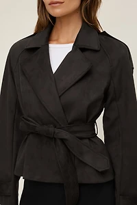 Remi Short Faux Suede Trench Coat