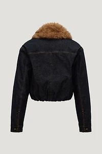 Faux Fur Collar Denim Aviator Jacket