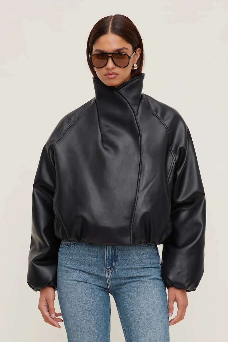 Blouson aviateur croisé en faux cuir