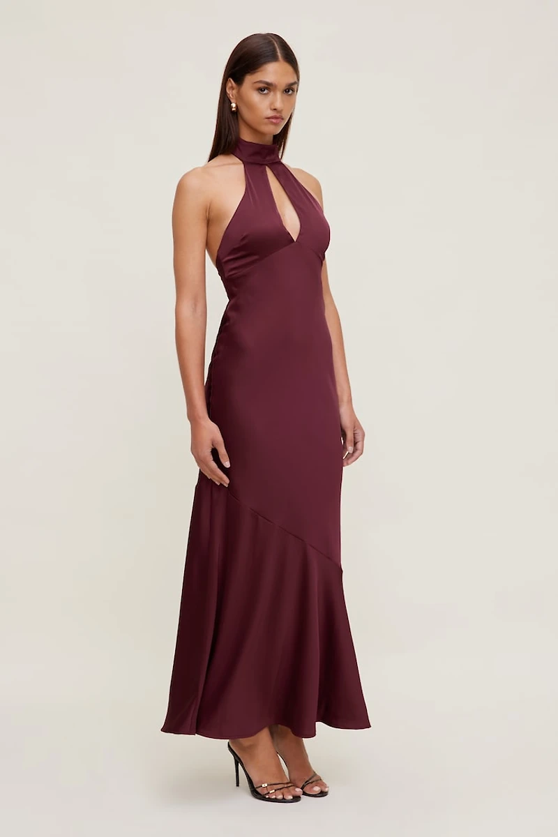 Keyhole Satin Maxi Slip Dress
