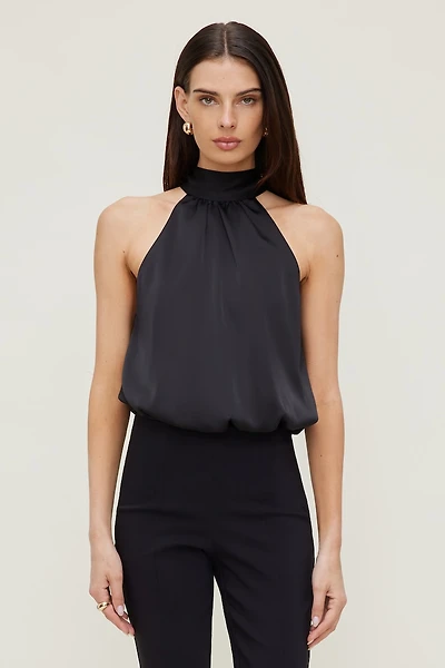 Blouse licou bouffante en satin Paloma