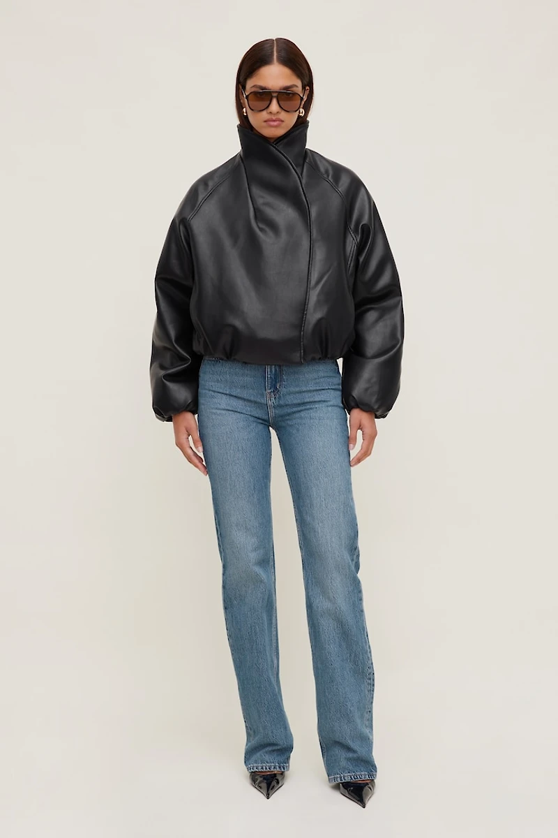 Blouson aviateur croisé en faux cuir