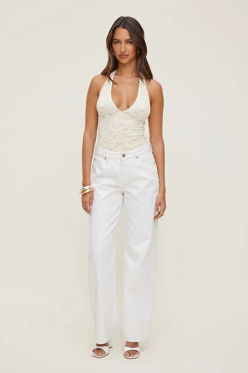 Lace Plunge Halter Bodysuit