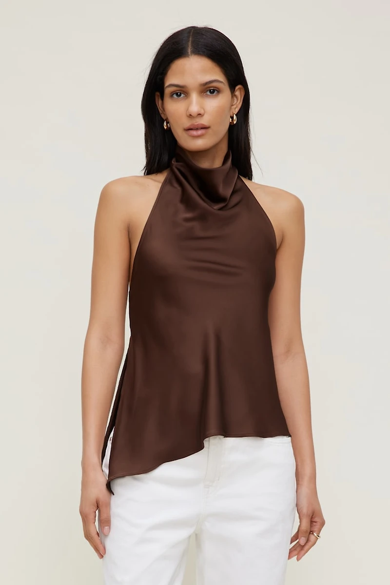 Asymmetric Satin Halter Blouse