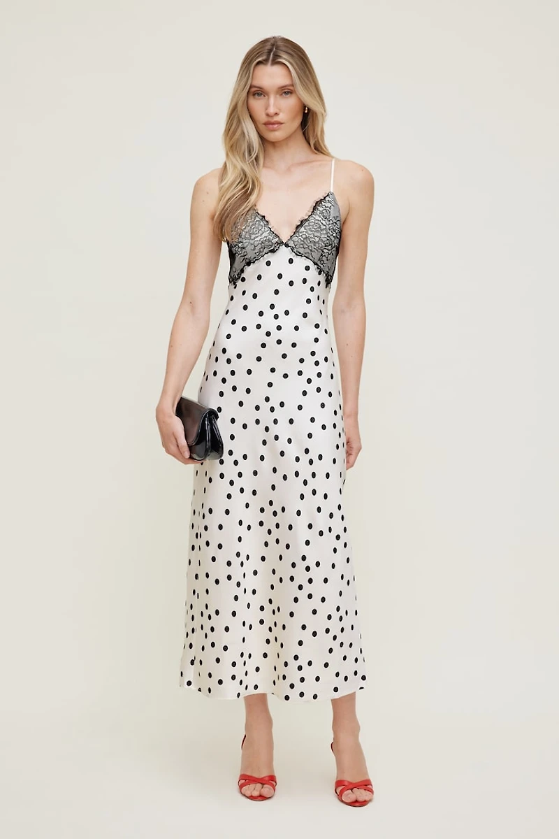 Lace Trim Satin Midi Dress