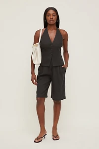 Linen High Rise Bermuda Shorts