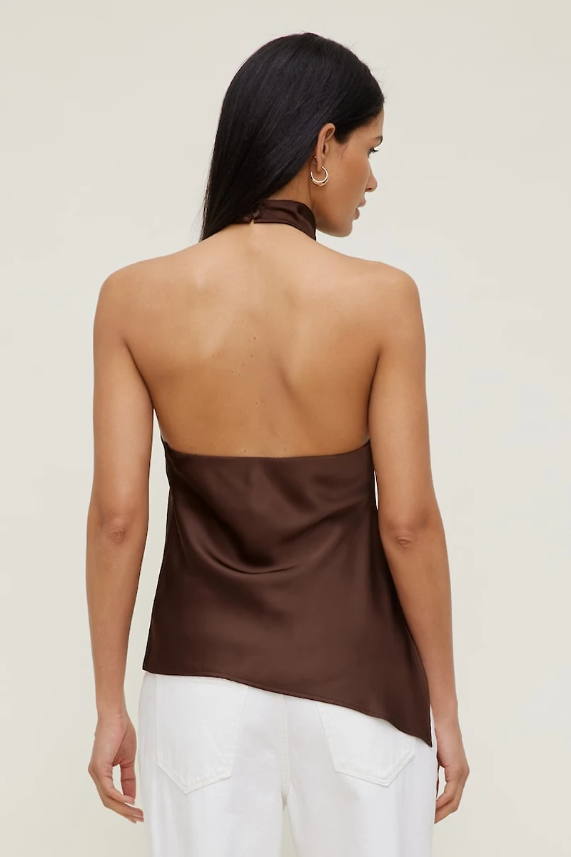 Asymmetric Satin Halter Blouse