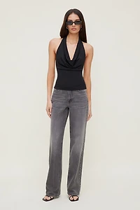 Cowl Neck Mesh Halter Top