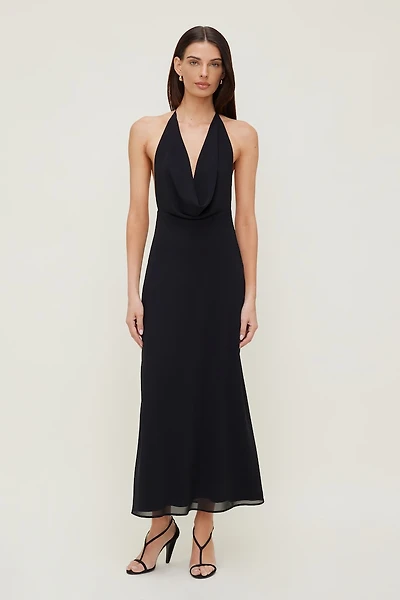 Robe maxi à col châle profond