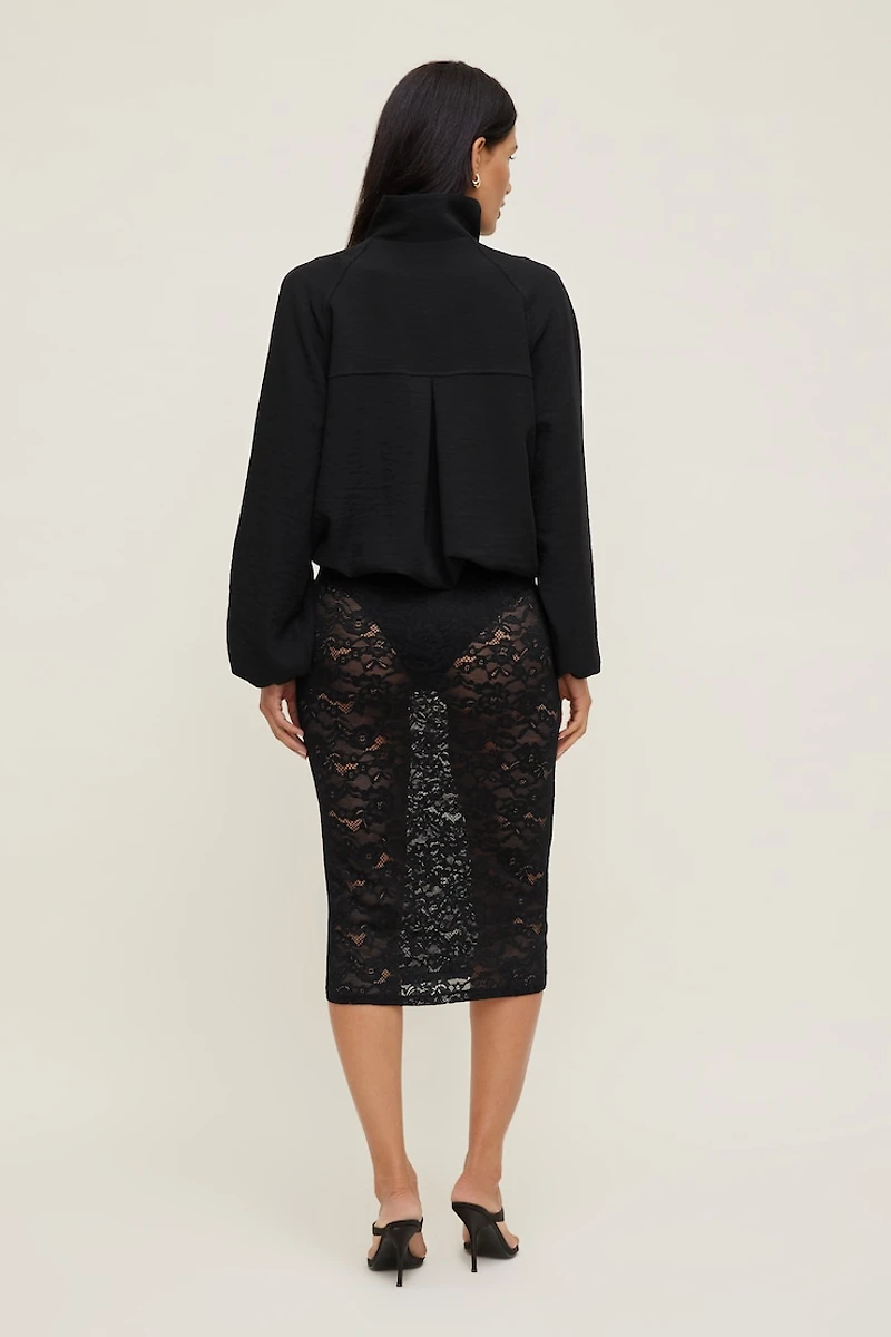 Sheer Lace Midi Skirt