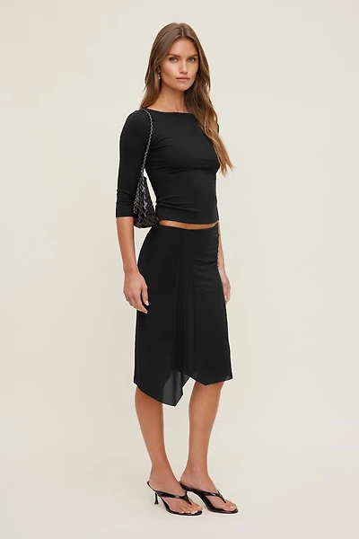 Asymmetric Draped Midi Skirt