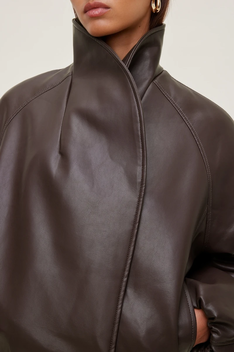 Wrap Faux Leather Bomber Jacket