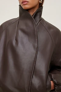 Wrap Faux Leather Bomber Jacket