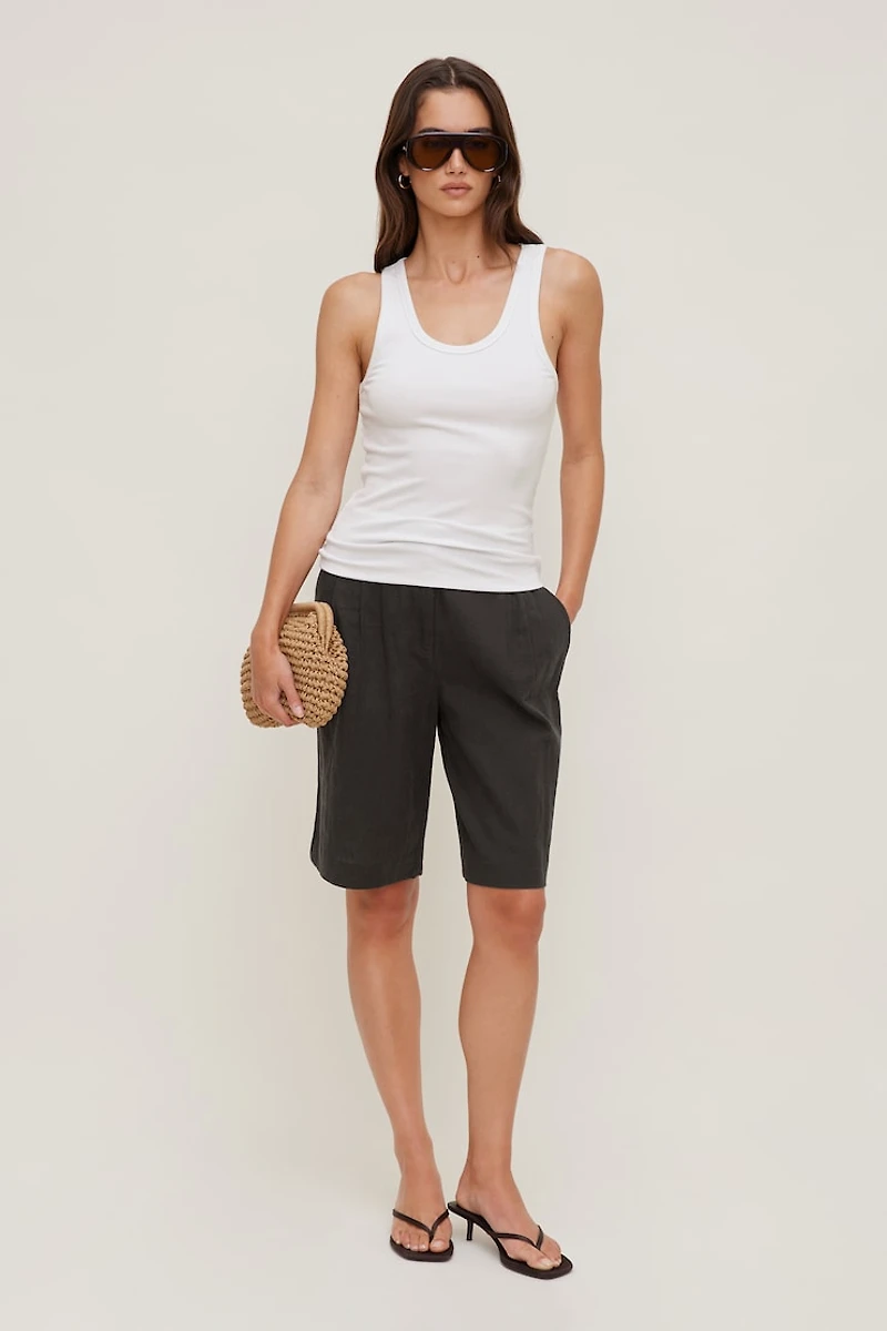 Linen High Rise Bermuda Shorts