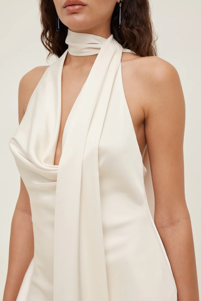 Fringe Scarf Satin Mini Dress