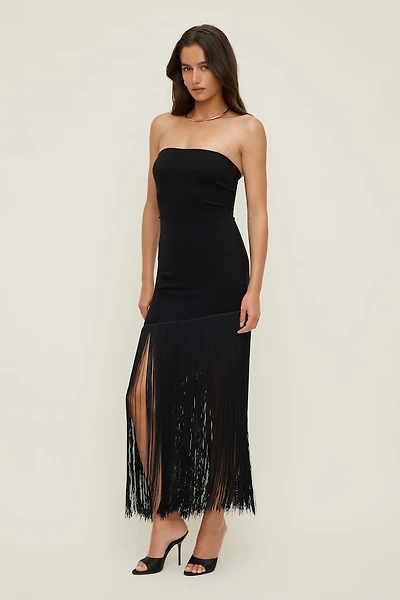 Ponte Fringe Maxi Tube Dress