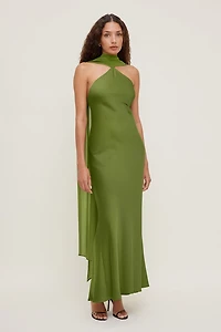 Halter Scarf Satin Maxi Dress