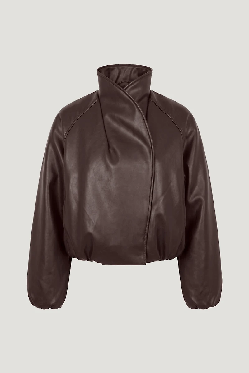 Wrap Faux Leather Bomber Jacket