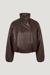 Wrap Faux Leather Bomber Jacket