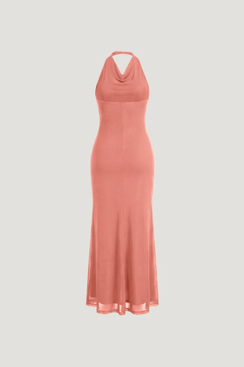 Scarlet Draped Mesh Maxi Dress