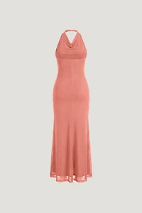 Scarlet Draped Mesh Maxi Dress