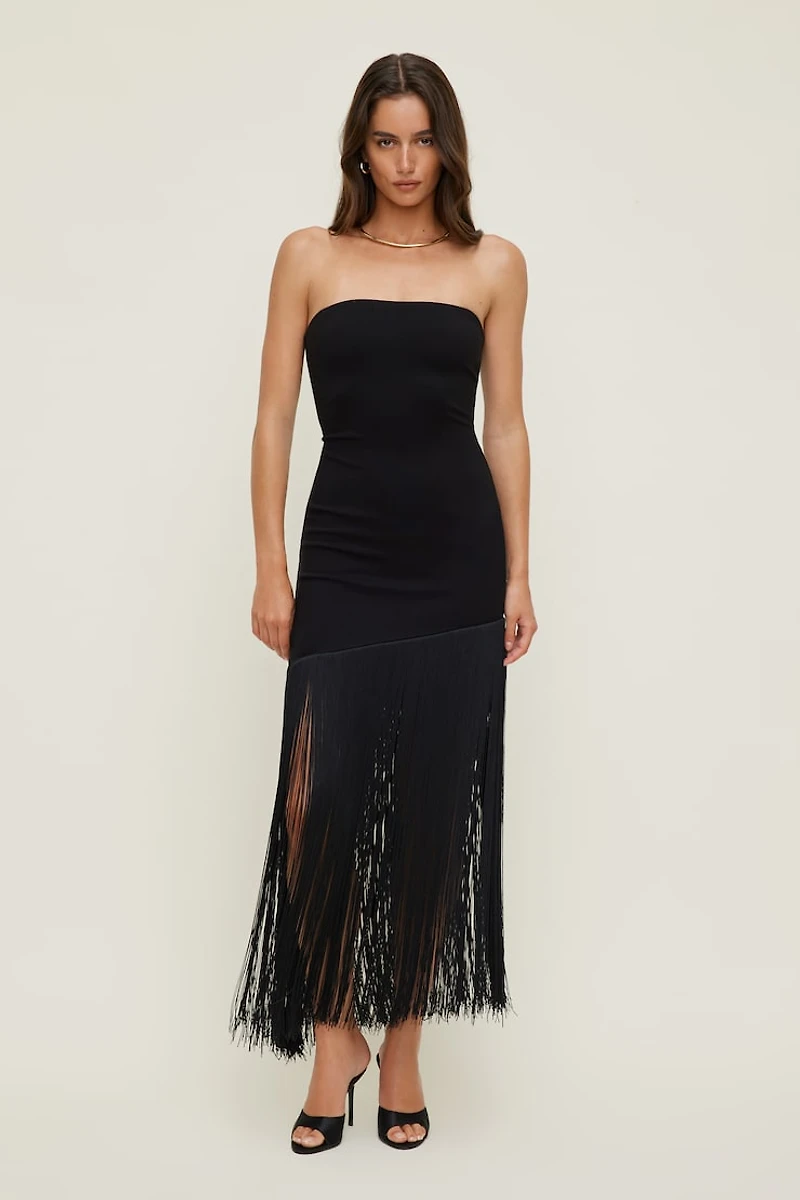 Ponte Fringe Maxi Tube Dress