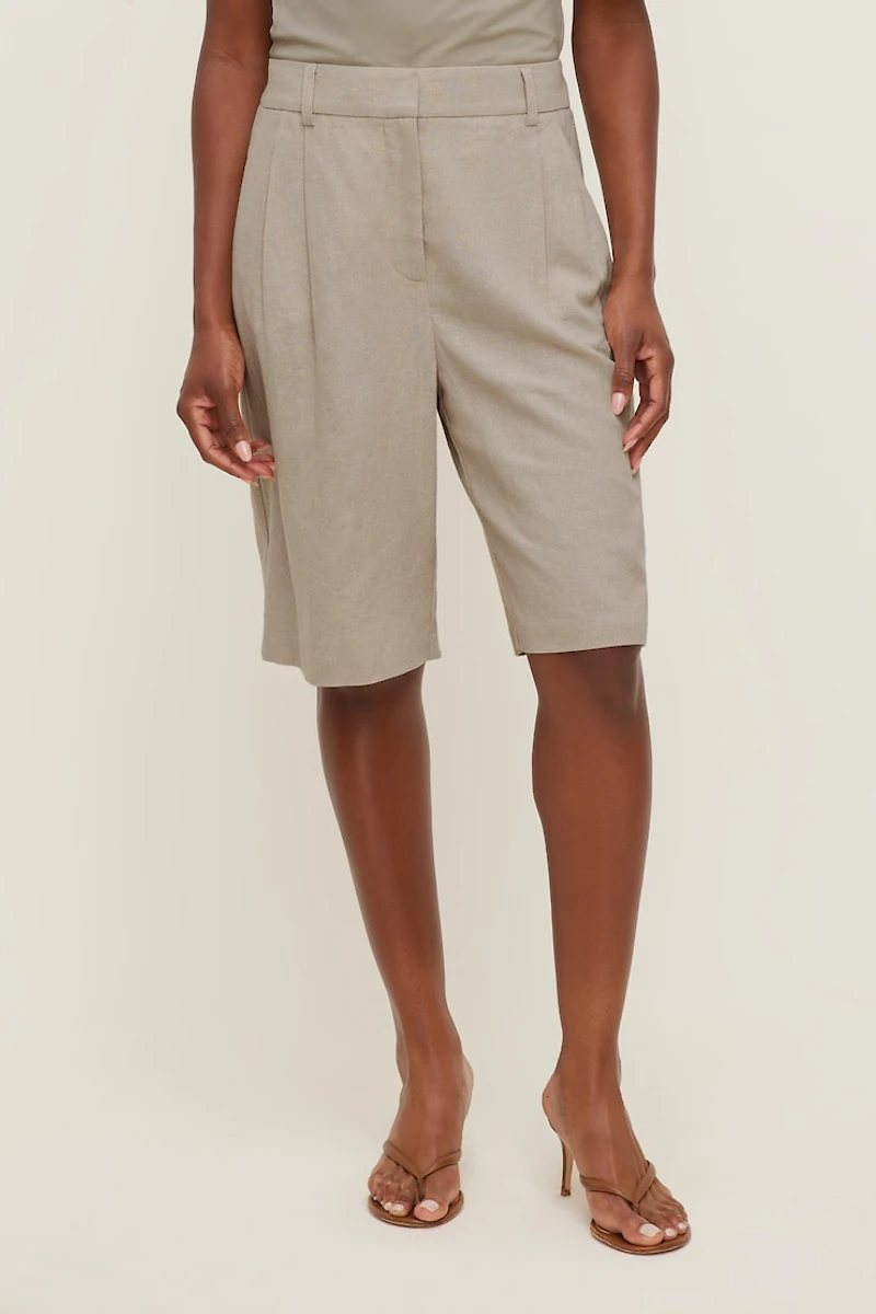 Linen High Rise Bermuda Shorts
