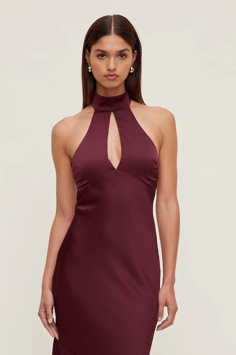 Keyhole Satin Maxi Slip Dress