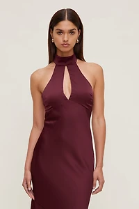 Keyhole Satin Maxi Slip Dress