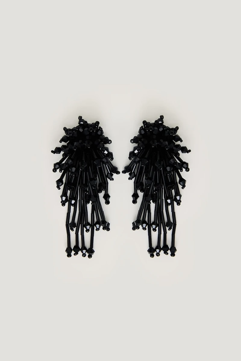Beaded Fringe Cluster Earrings
