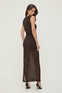 Robe maxi en maille diaphane froncée
