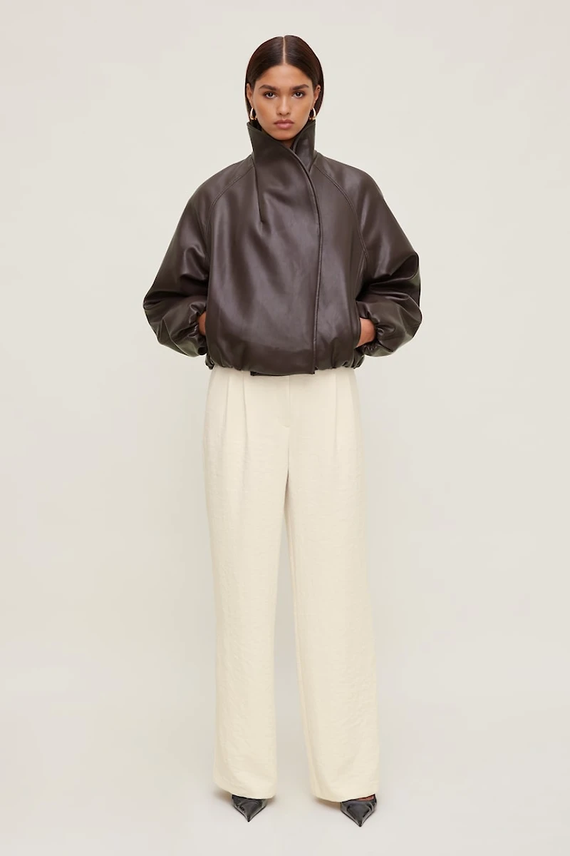 Wrap Faux Leather Bomber Jacket