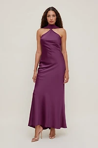 Halter Scarf Satin Maxi Dress