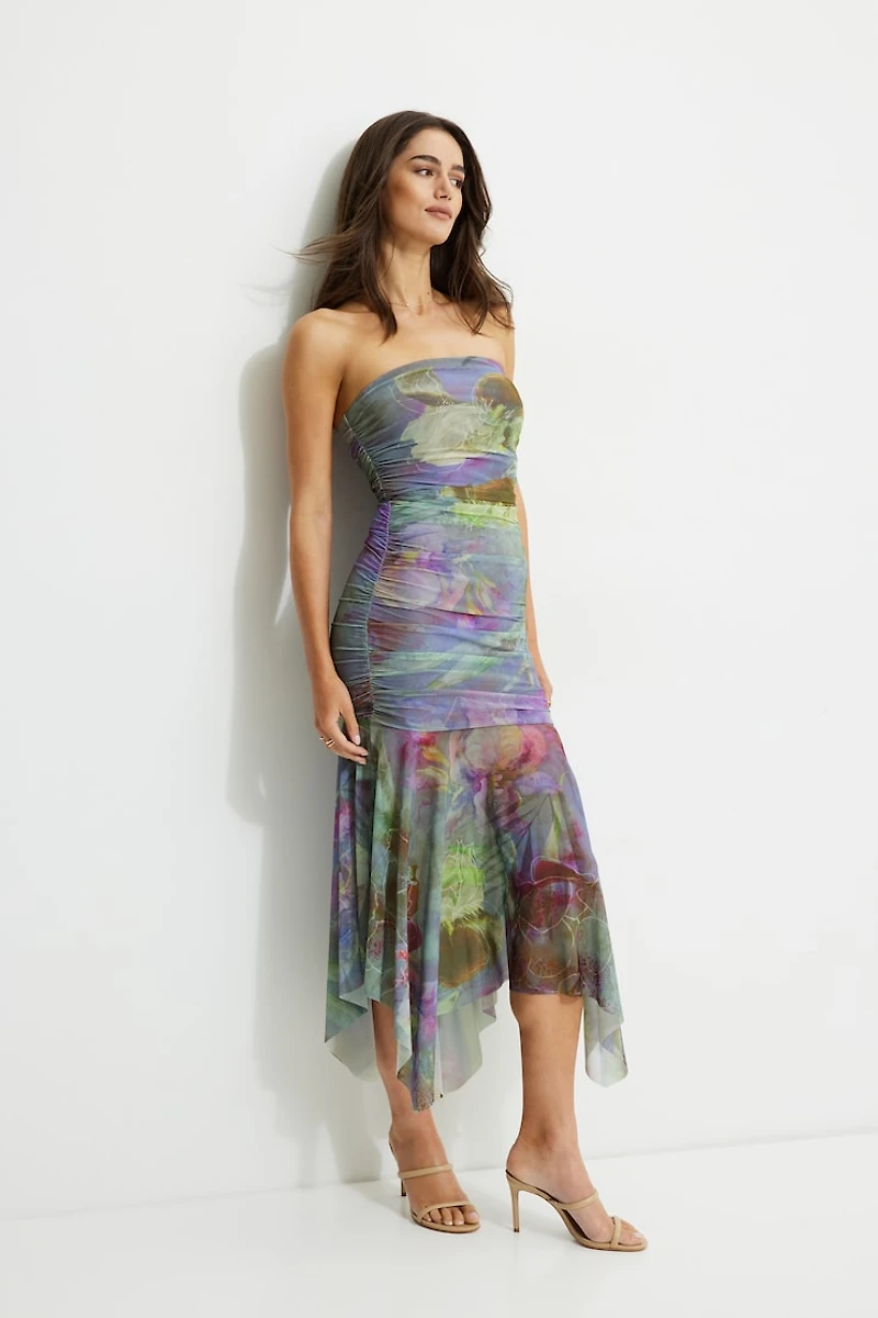 Ruched Mesh Maxi Tube Dress
