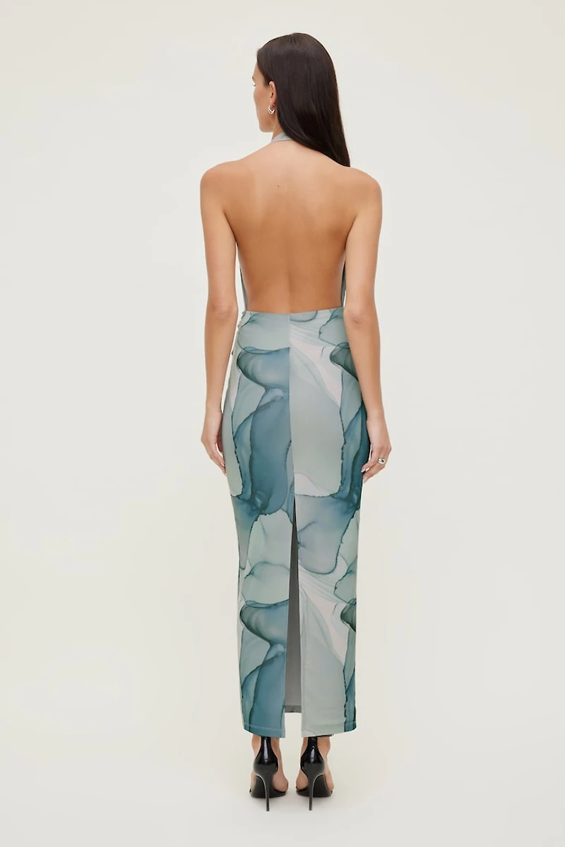 Plunge Mesh Maxi Dress